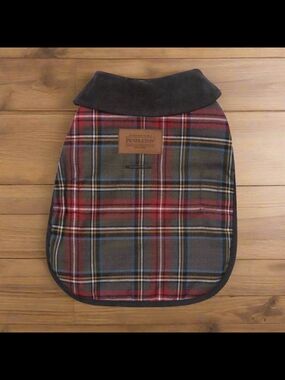 Pendleton Red Plaid Wool Dog Coat with Black Collar